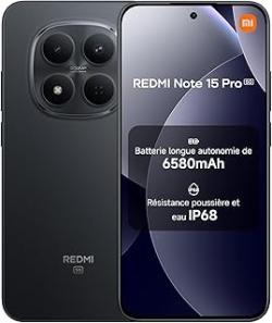 Xiaomi Redmi Note 15 Pro 5G, Smartphone 12+512 Go, Batterie Massive de 6580 mAh, IP66/IP68, Nouvel Appareil Photo 200 MP, écran AMOLED 1.5K de 6,83 Pouces, Noir, Garantie 2 Ans, Chargeur Non Inclus