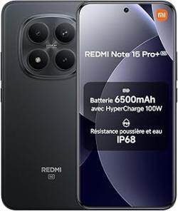 Xiaomi Redmi Note 15 Pro+ 5G, Smartphone 12+512 Go, Batterie Massive de 6500 mAh, IP66/IP68, Nouvel Appareil Photo 200 MP, écran AMOLED 1.5K de 6,83 Pouces, Noir, Garantie 2 Ans, Chargeur Non Inclus